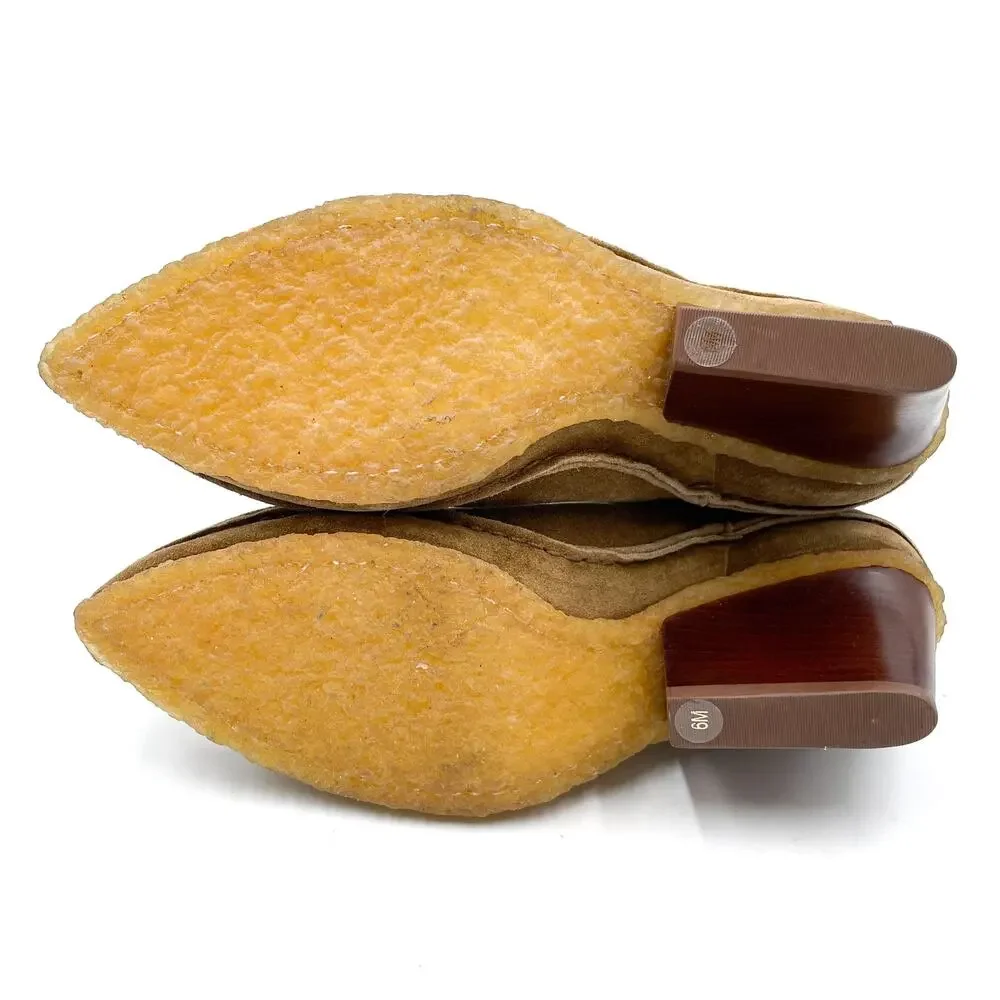 Tory Burch Lila Boots Brown Suede Pointed Block Heel Ankle Western Booties Sz‎ 6